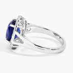Blue Sapphire Ring With Diamonds 4.3 Carats 18K White Gold