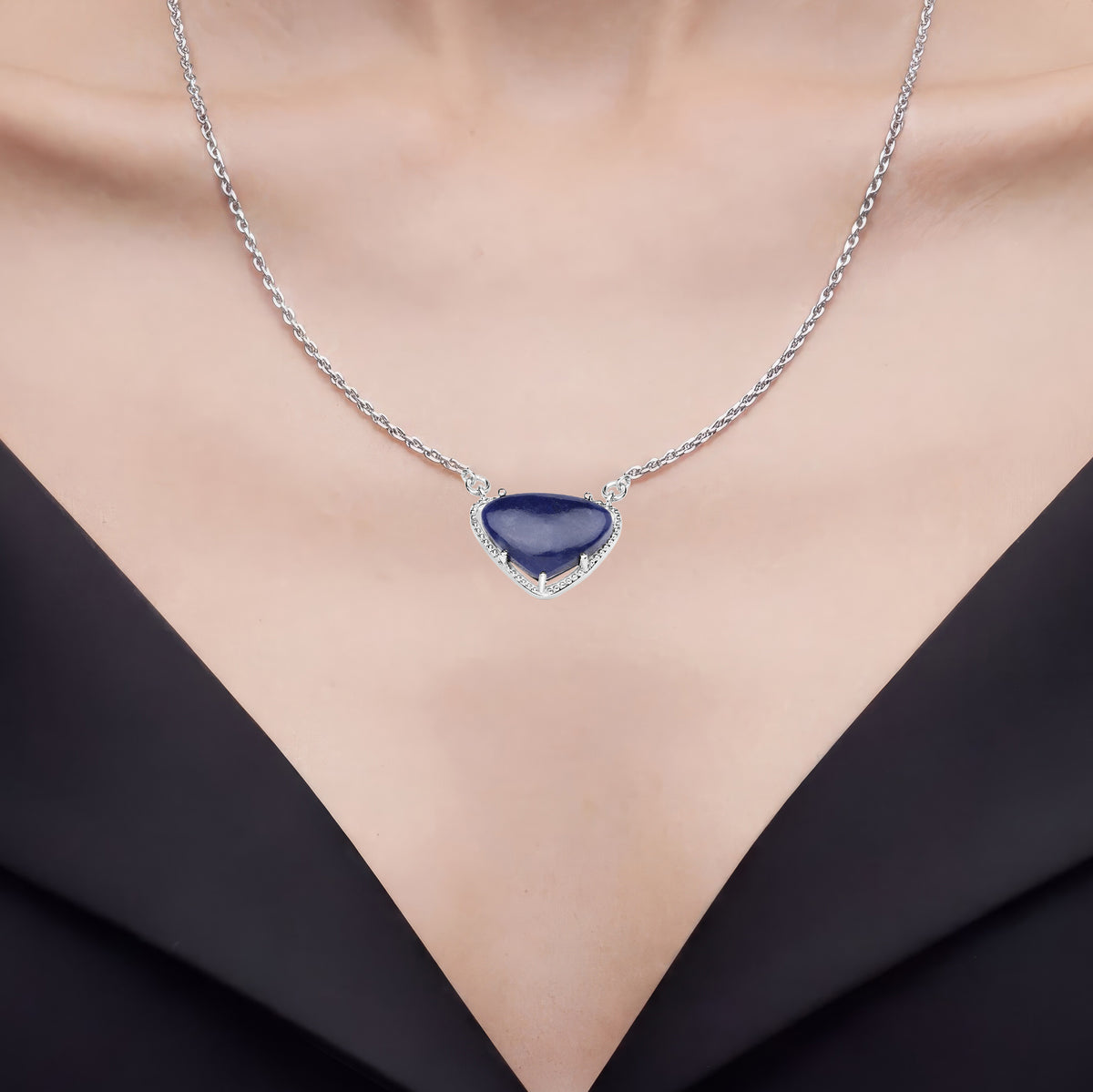 Blue Aventurine Necklace 3.9 Carats Sterling Silver