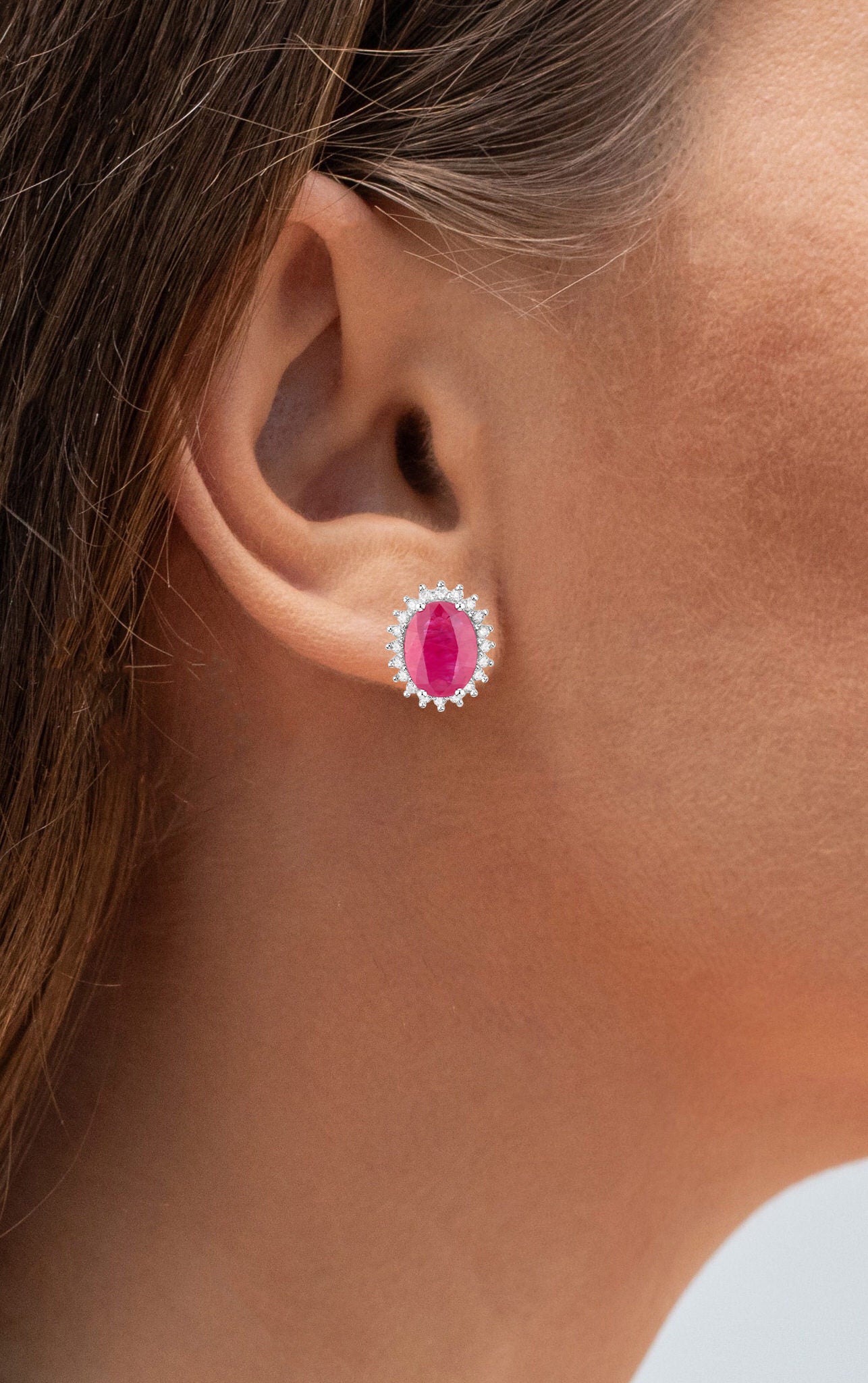 Ruby Earrings Diamonds 3.12 Carats 14K White Gold