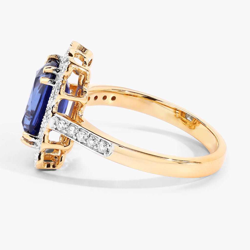 Blue Sapphire Ring With Diamonds 3.16 Carats 18K Yellow Gold