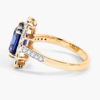 Blue Sapphire Ring With Diamonds 3.16 Carats 18K Yellow Gold