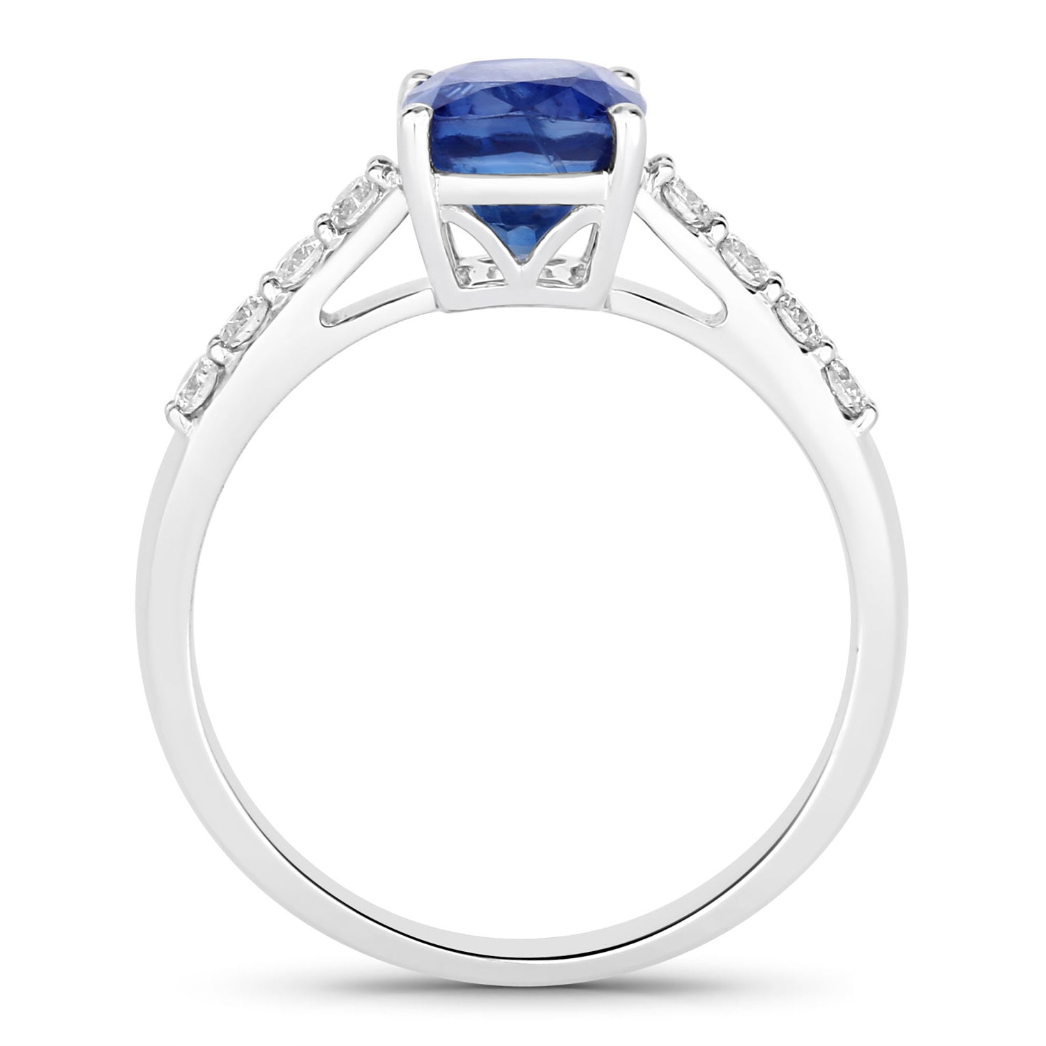Blue Sapphire Ring With Diamonds 2.64 Carats 18K White Gold