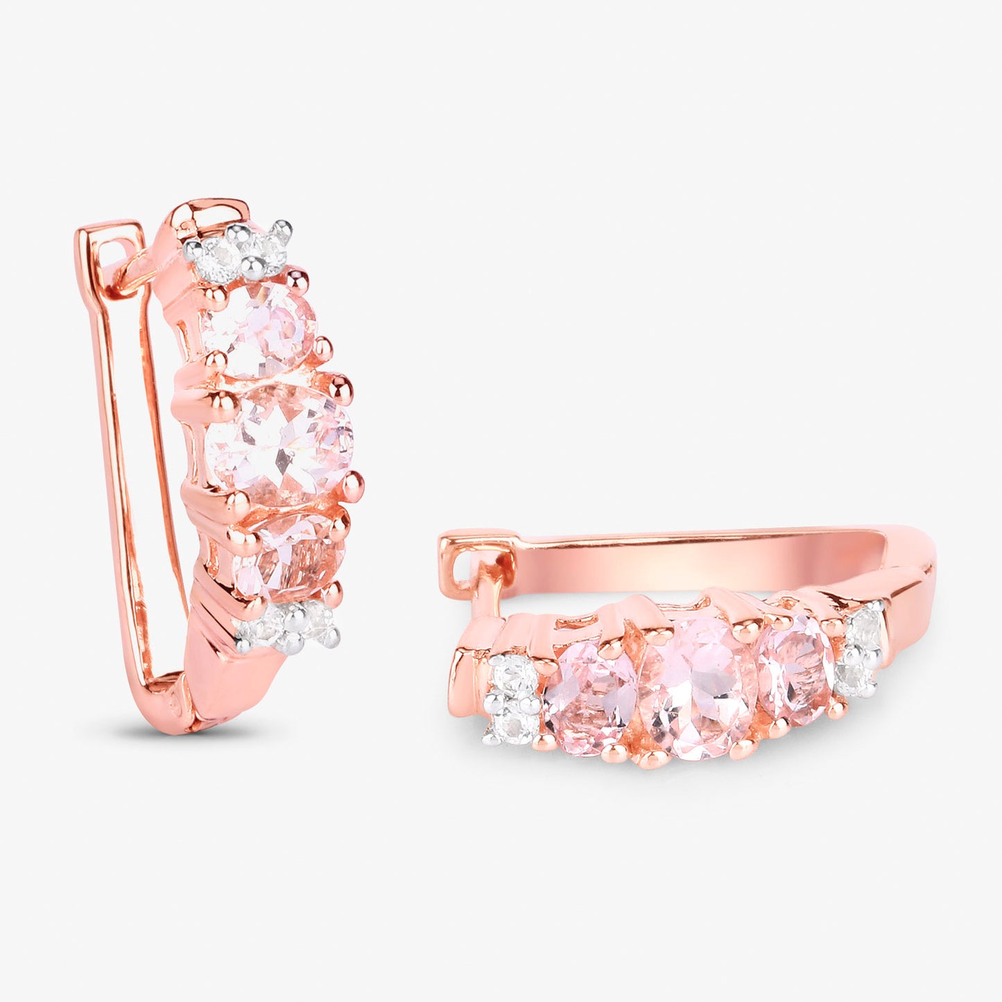 Morganite Earrings With White Topaz 1.26 Carats Gold Plated Silver