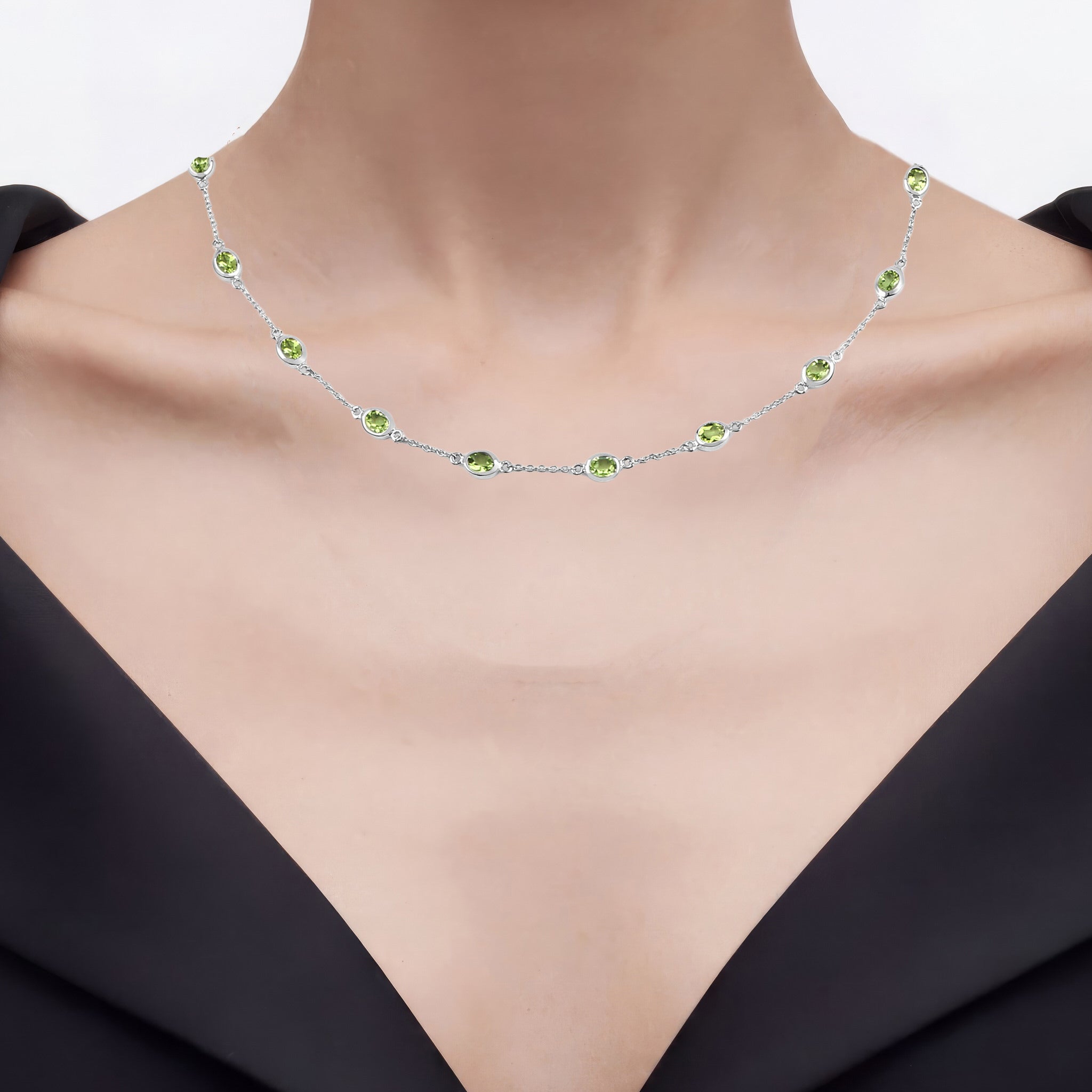 Peridot Necklace 6.28 Carats Sterling Silver
