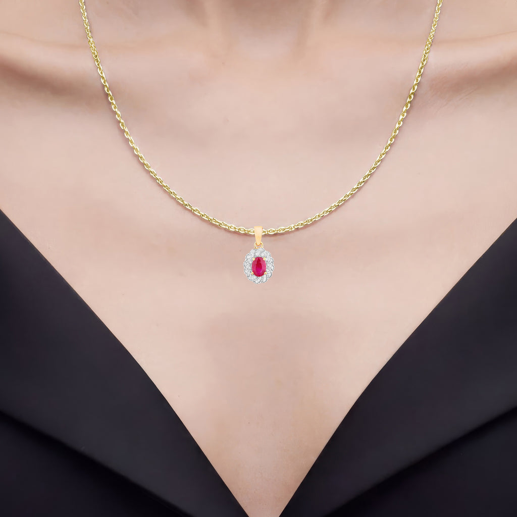 Ruby Pendant With Diamonds 0.92 Carats 10K Yellow Gold