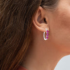 Ruby Hoop Earrings With Diamonds 1.79 Carats Sterling Silver