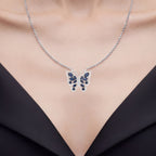 Blue Sapphire Butterfly Necklace With White Zircon 2.86 Carats Sterling Silver