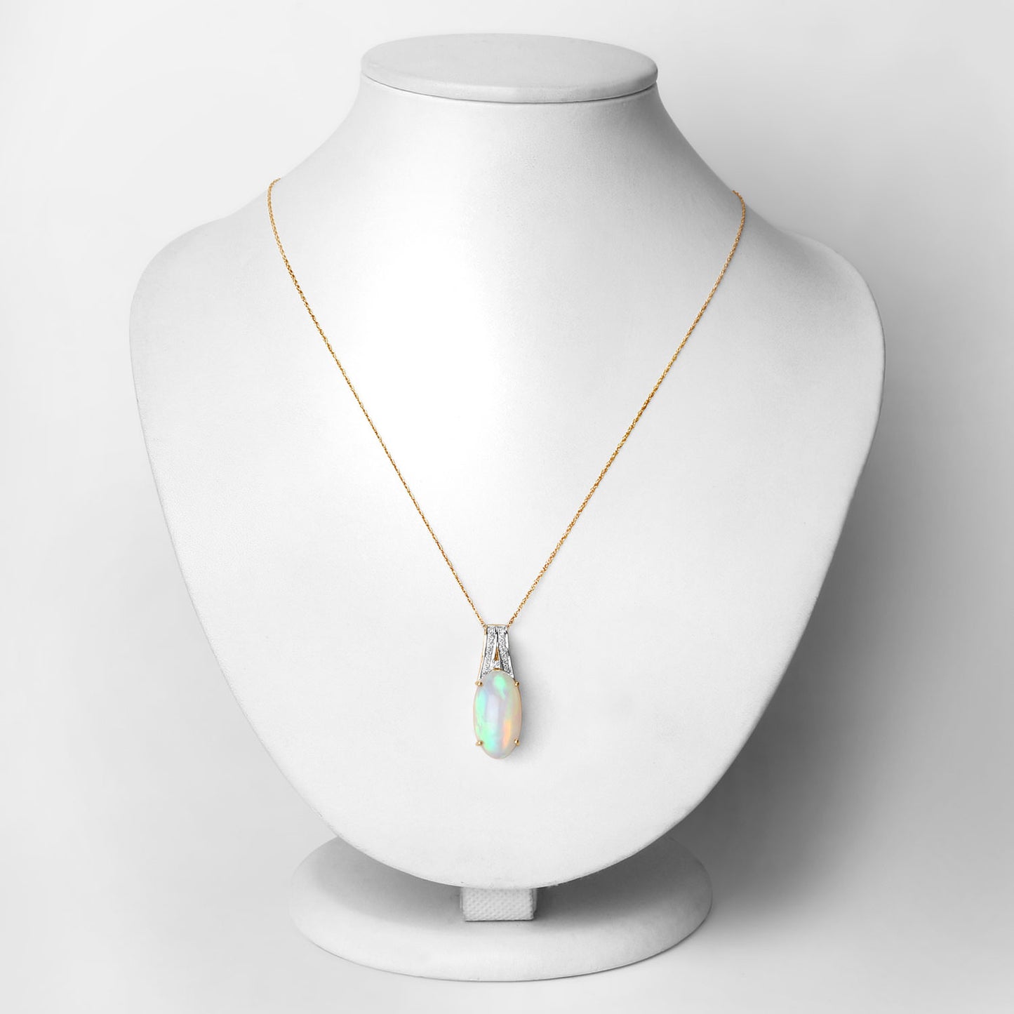 Ethiopian Opal Pendant Necklace Diamonds 7.55 Carats 14K Yellow Gold