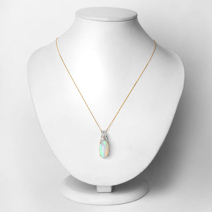 Ethiopian Opal Pendant Necklace Diamonds 7.55 Carats 14K Yellow Gold