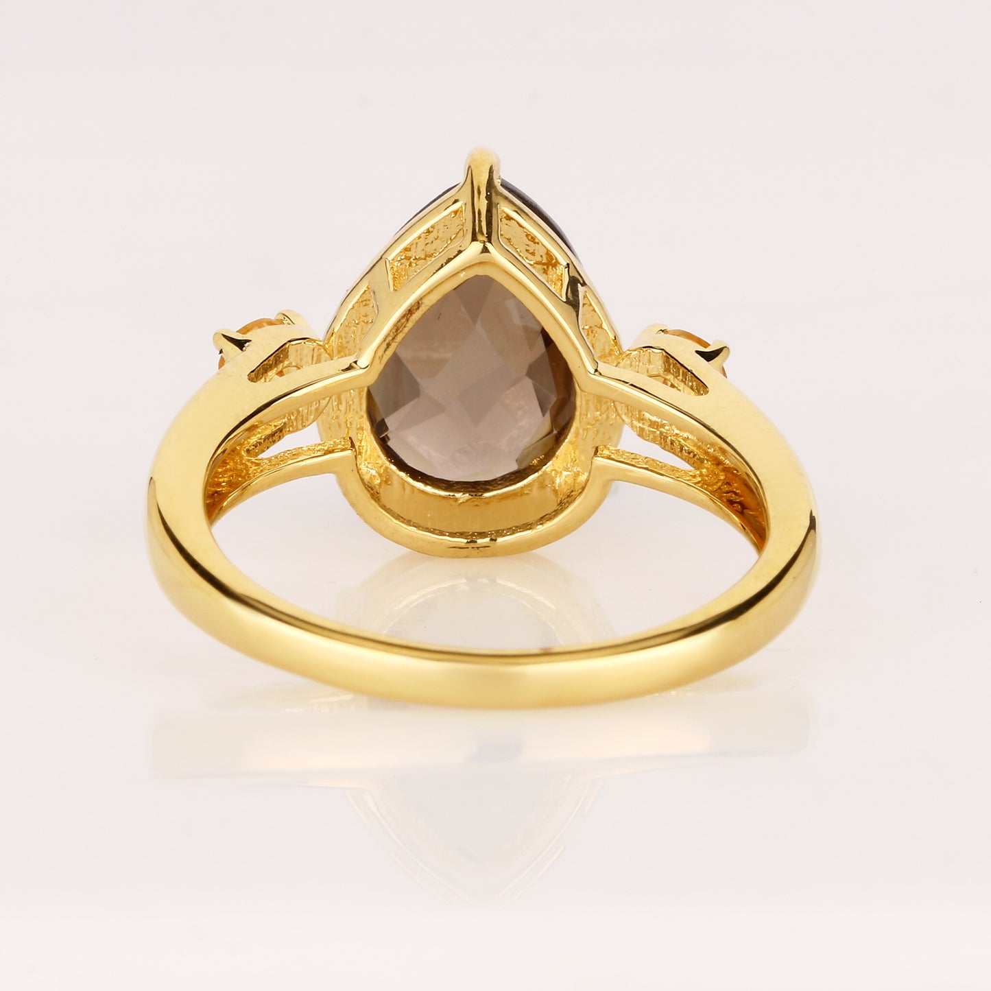 Smoky Quartz Ring With Citrine 3.60 Carats Gold Plated Silver