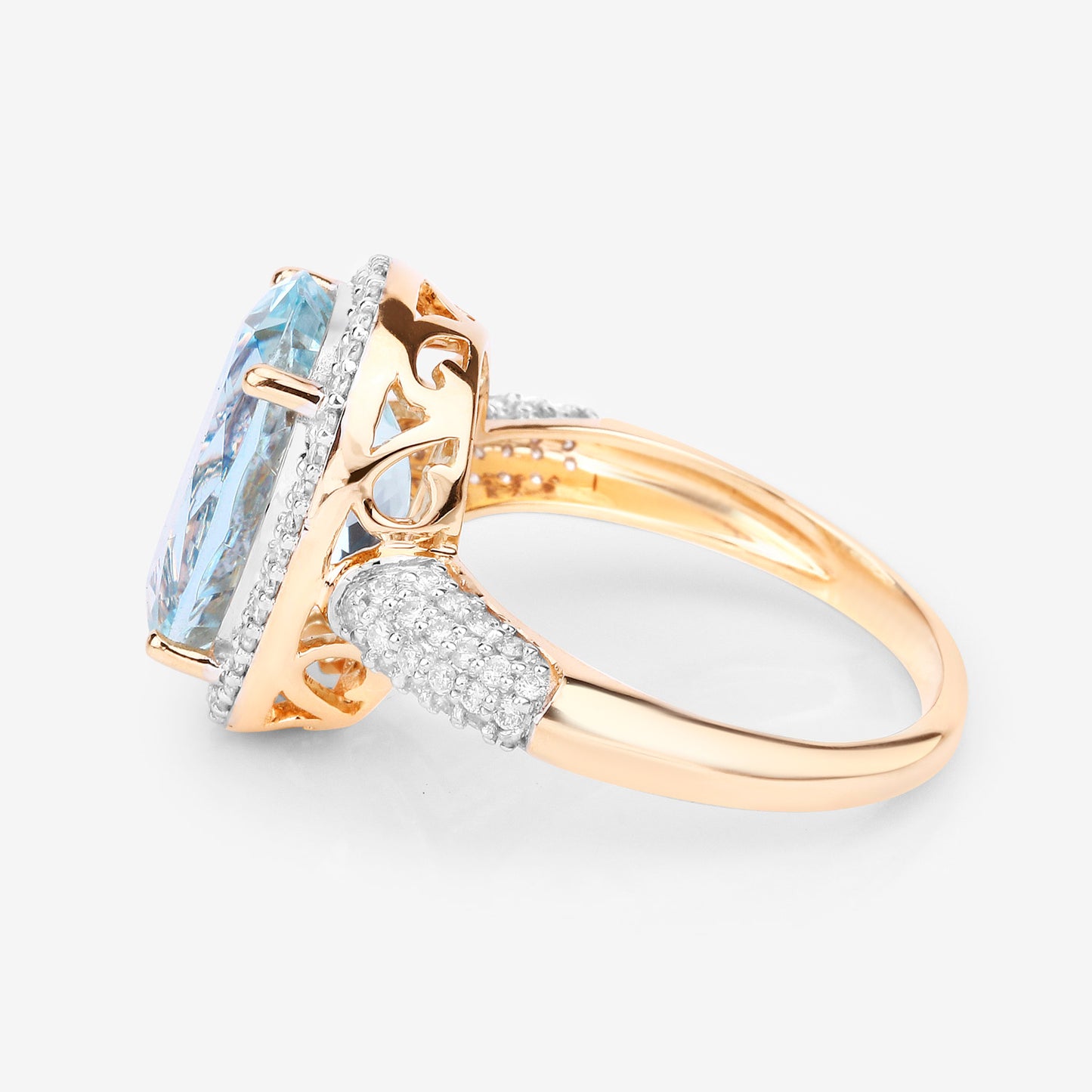 Aquamarine Cocktail Ring Diamond Setting 5.45 Carats 14K Yellow Gold