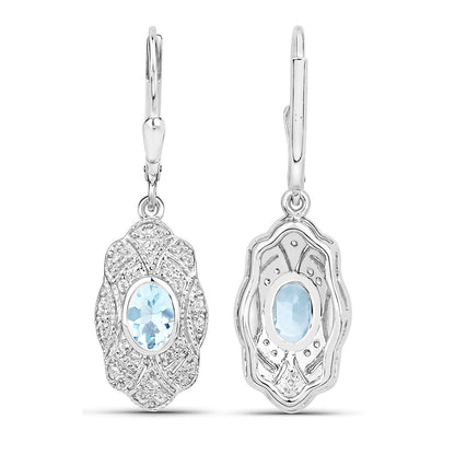 Aquamarine Earrings With White Topaz 0.92 Carats Sterling Silver