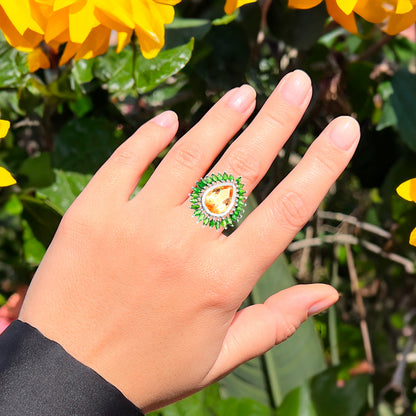 Citrine Cocktail Ring Chrome Diopside Halo 7.05 Carats Sterling Silver