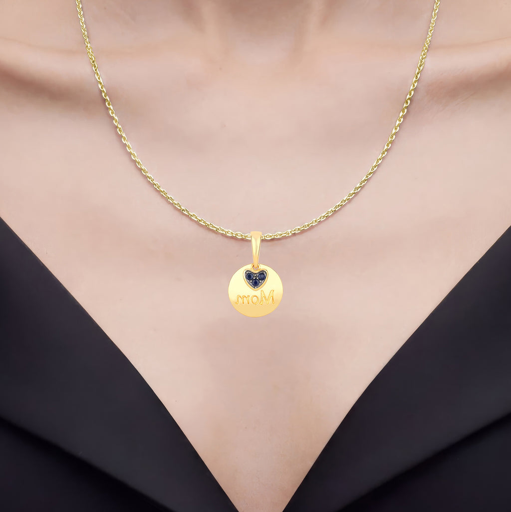 Blue Sapphire Mother Pendant 0.18 Carats Gold Plated Silver