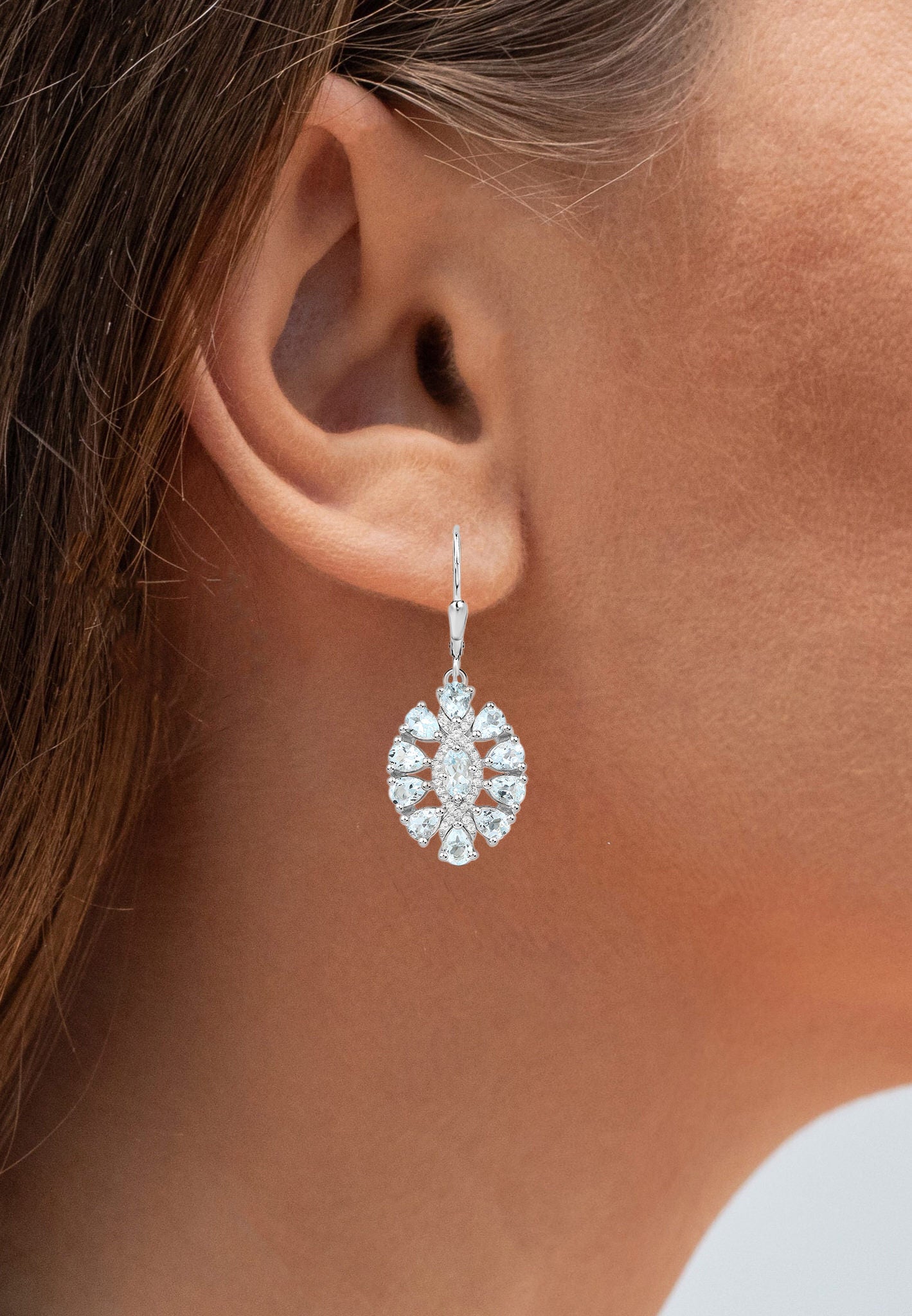 Aquamarine Dangle Earrings White Topaz 2.9 Carats Sterling Silver