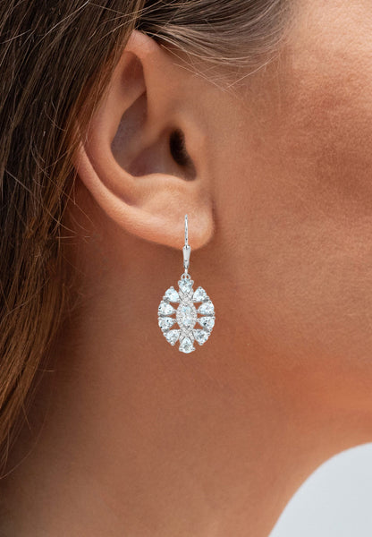 Aquamarine Dangle Earrings White Topaz 2.9 Carats Sterling Silver