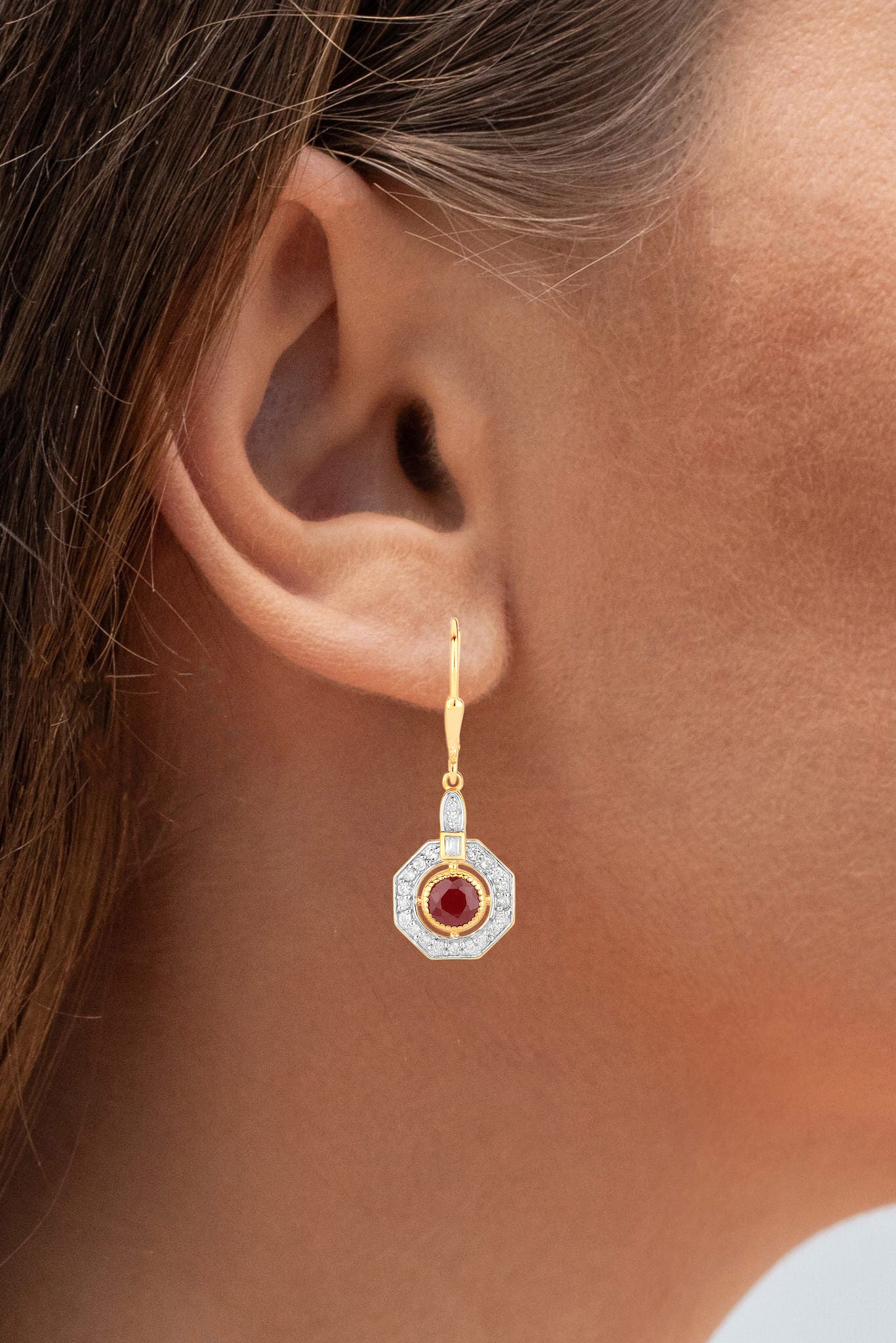 Ruby Dangle Earrings 1.7 Carats 18K Yellow Gold Plated Silver