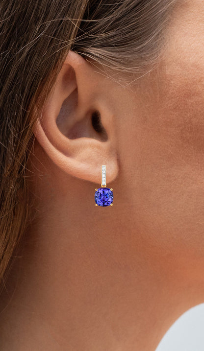 Tanzanite Dangle Earrings Diamond Setting 5.65 Carats 14K Yellow Gold