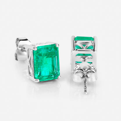 Natural Emerald Stud Earrings 2.74 Carats 14K White Gold