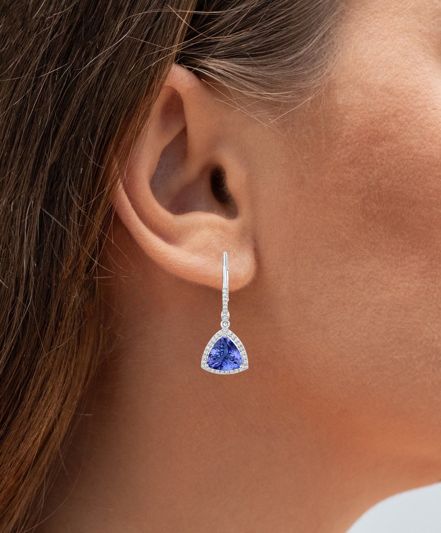 Tanzanite Dangle Earrings With Diamonds 4.61 Carats 14K White Gold