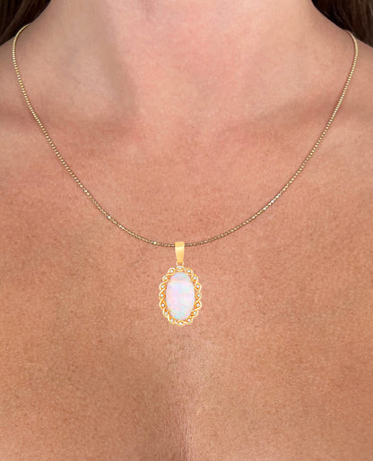 Ethiopian Opal Pendant Necklace Diamond Halo 8.11 Carats 14K Yellow Gold