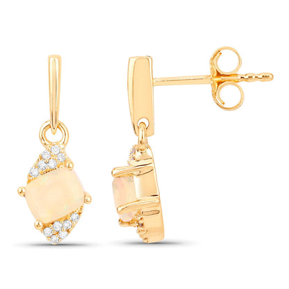 Natural Ethiopian Opal Earrings With Diamonds 0.54 Carats 14K Yellow Gold