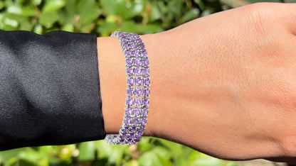 Natural Amethyst Bracelet Light to Dark 32.30 Carats Sterling Silver