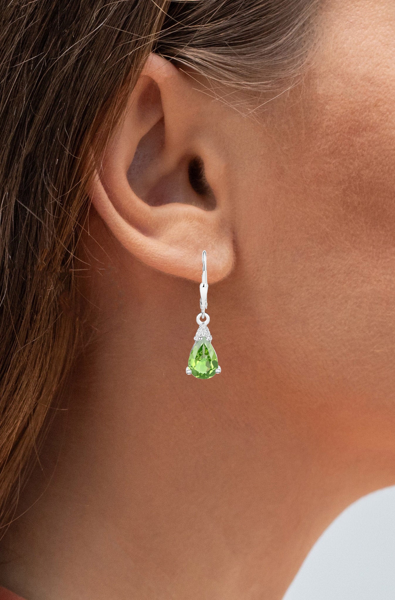 Peridot Dangle Earrings White Zircon 2.80 Carats 18K White Gold Plated Silver