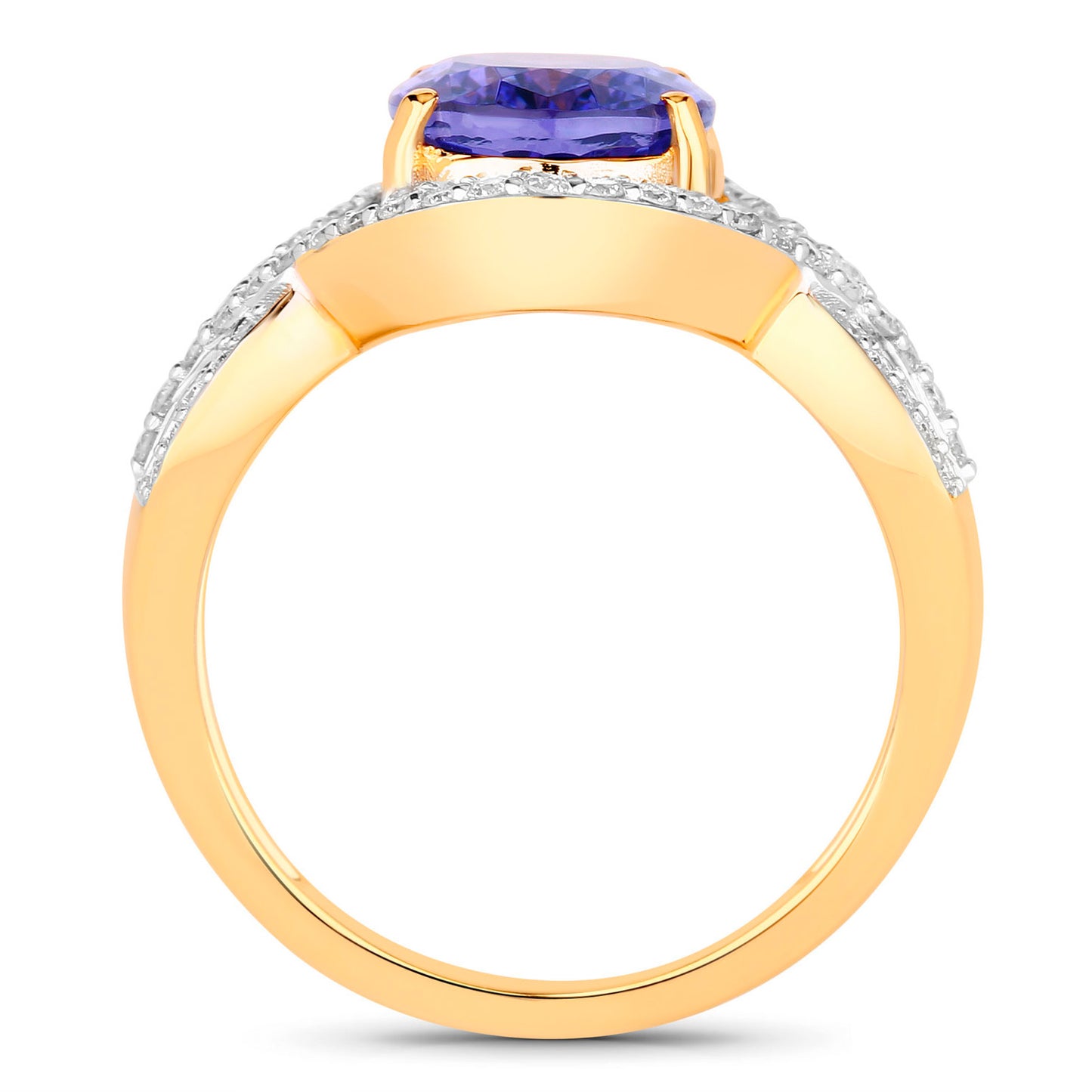 Natural Tanzanite Ring With Diamonds 3.5 Carats 14K Yellow Gold