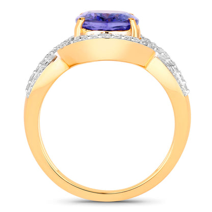 Natural Tanzanite Ring With Diamonds 3.5 Carats 14K Yellow Gold