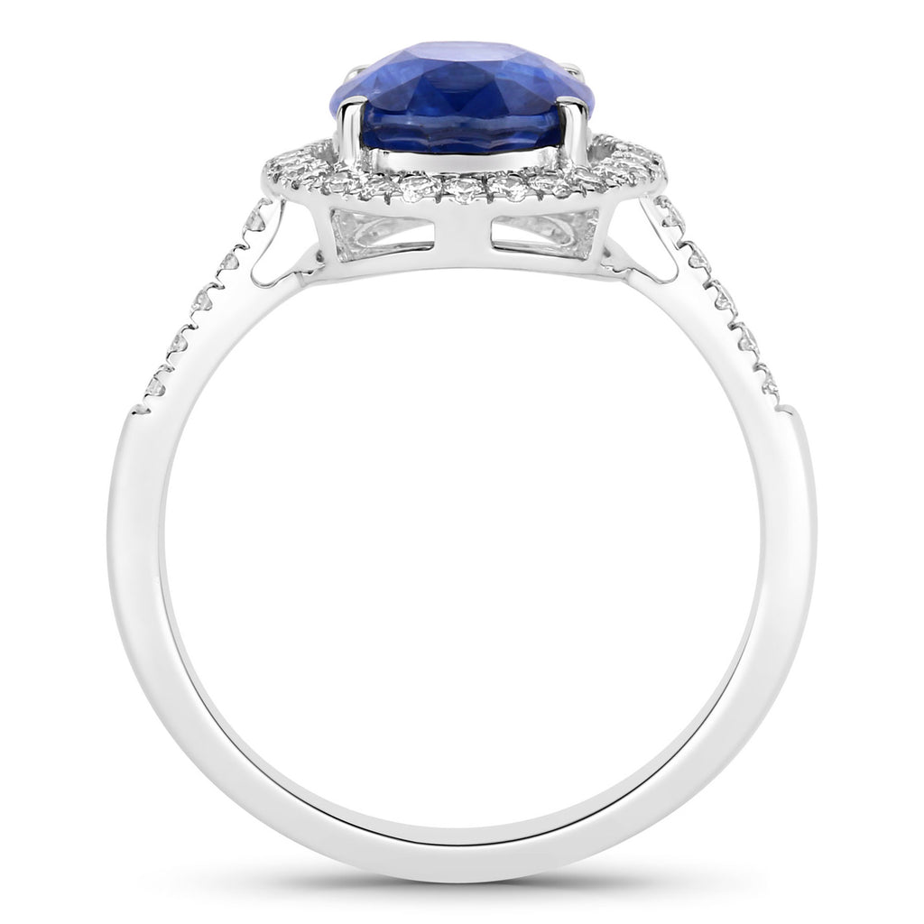 Blue Sapphire Ring With Diamonds 3.18 Carats 18K White Gold
