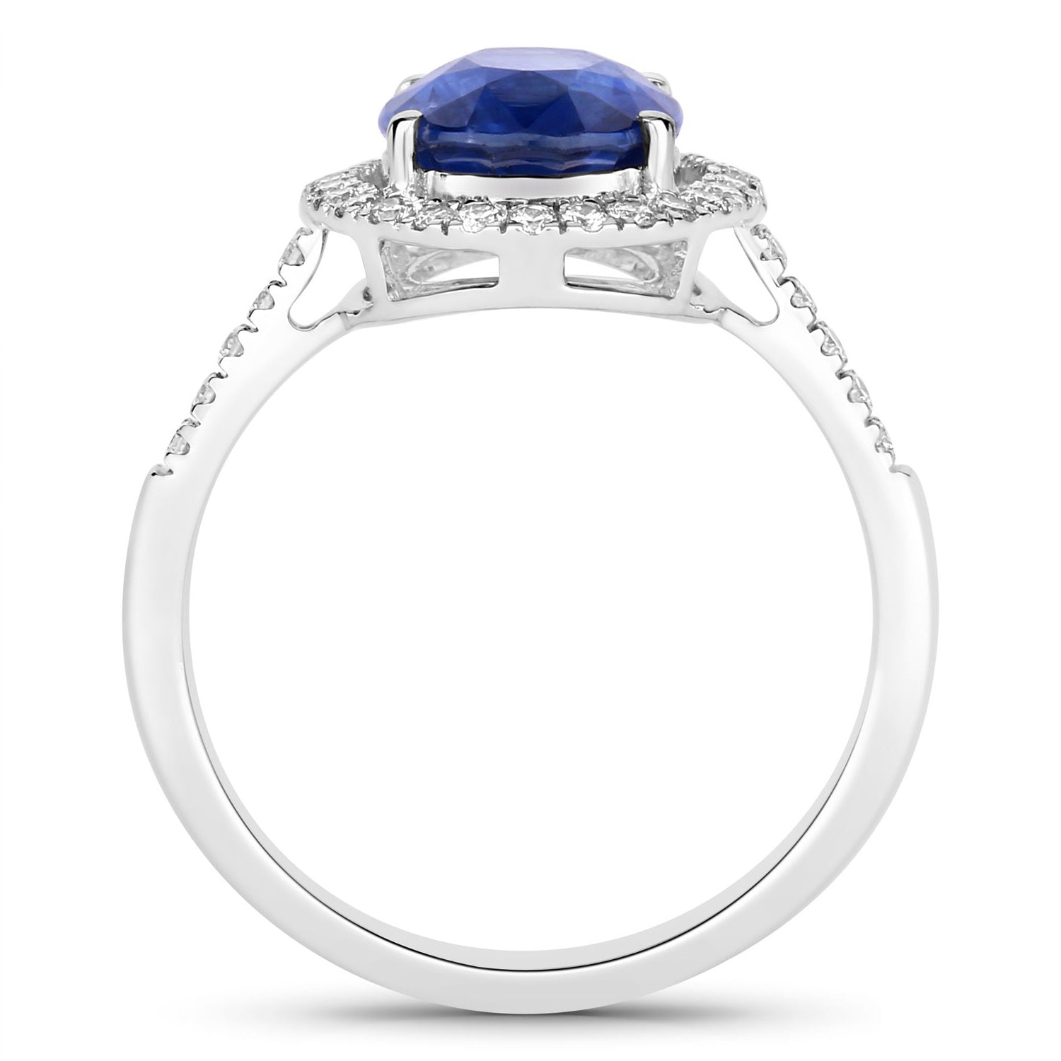 Blue Sapphire Ring With Diamonds 3.18 Carats 18K White Gold