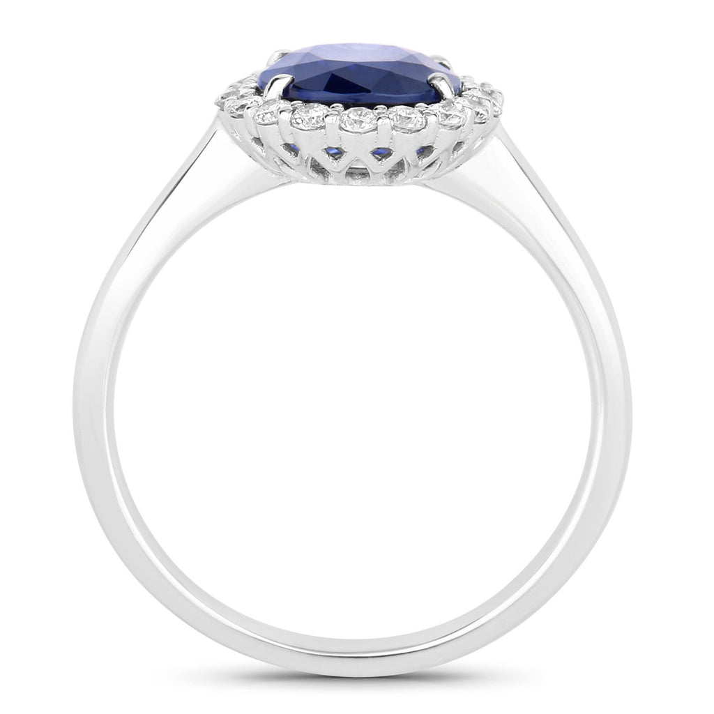 Blue Sapphire Ring With Diamonds 2.38 Carats 18K White Gold