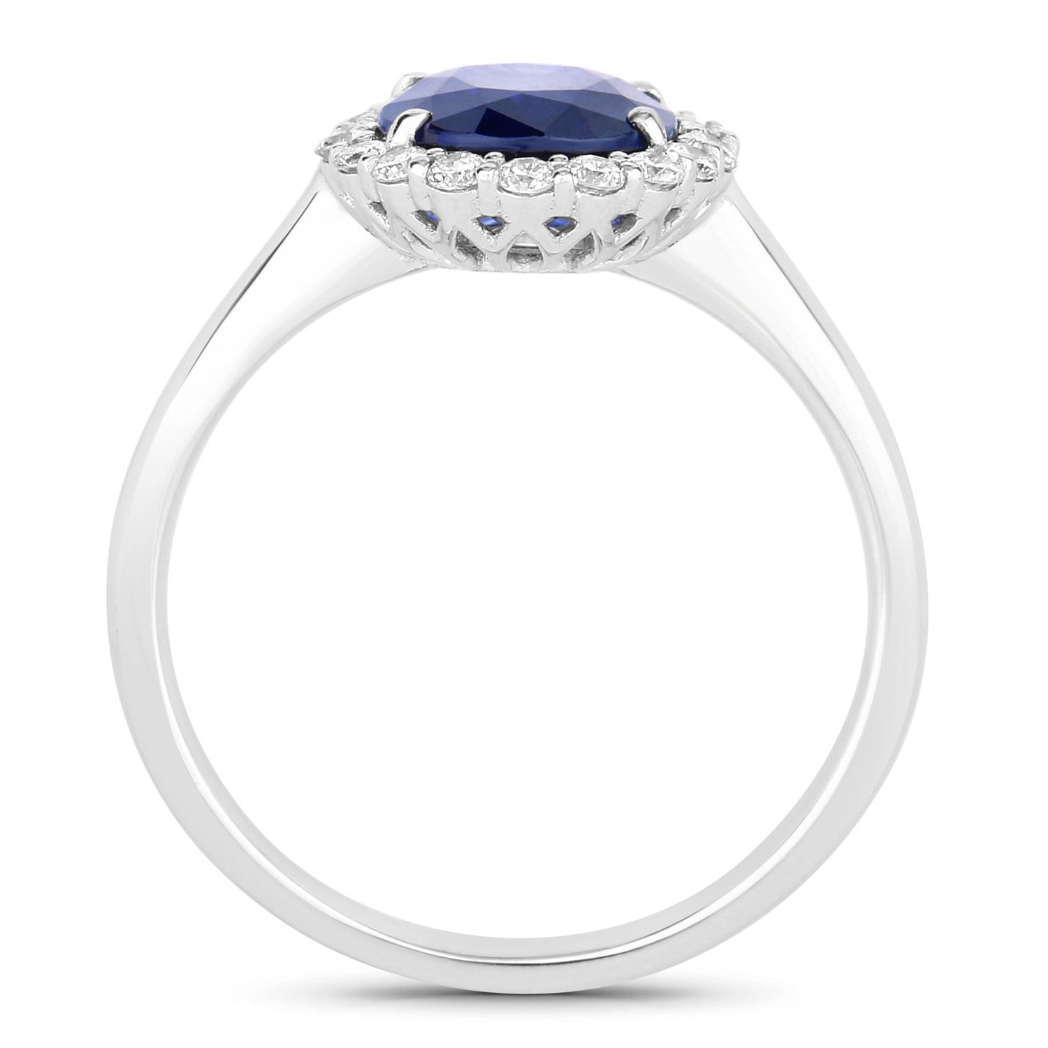 Blue Sapphire Ring With Diamonds 2.38 Carats 18K White Gold
