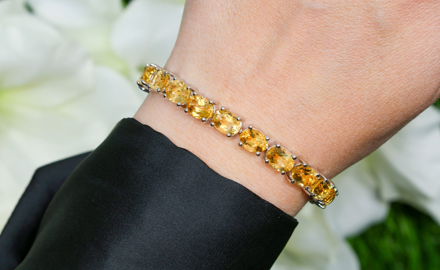 Natural Citrine Tennis Bracelet 22 Carats Sterling Silver