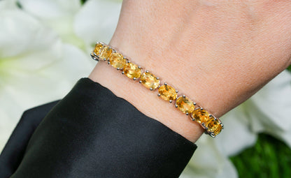 Natural Citrine Tennis Bracelet 22 Carats Sterling Silver