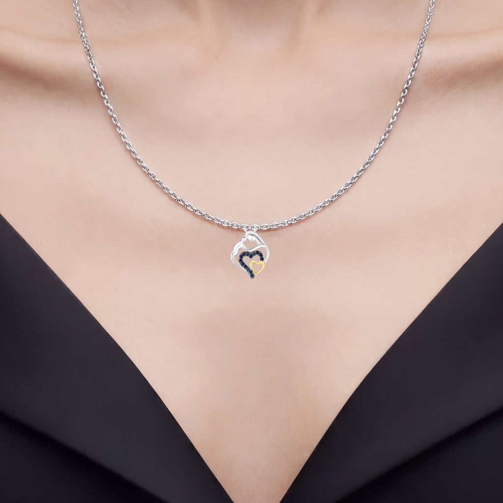 Blue Sapphire Heart Pendant 0.26 Carats Gold Plated Silver