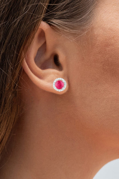 Ruby Earrings Diamonds 1.2 Carats 14K White Gold