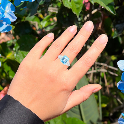 Swiss Blue Topaz Statement Ring White Topaz Setting  Carats