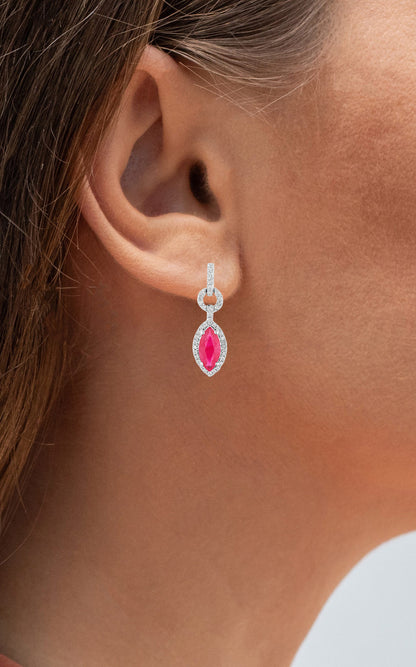 Ruby Earrings Diamonds 1.2 Carats 14K White Gold