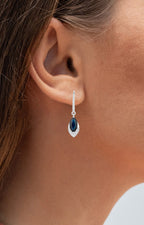Blue Sapphire Dangle Earrings Diamonds 2.7 Carats 14K White Gold