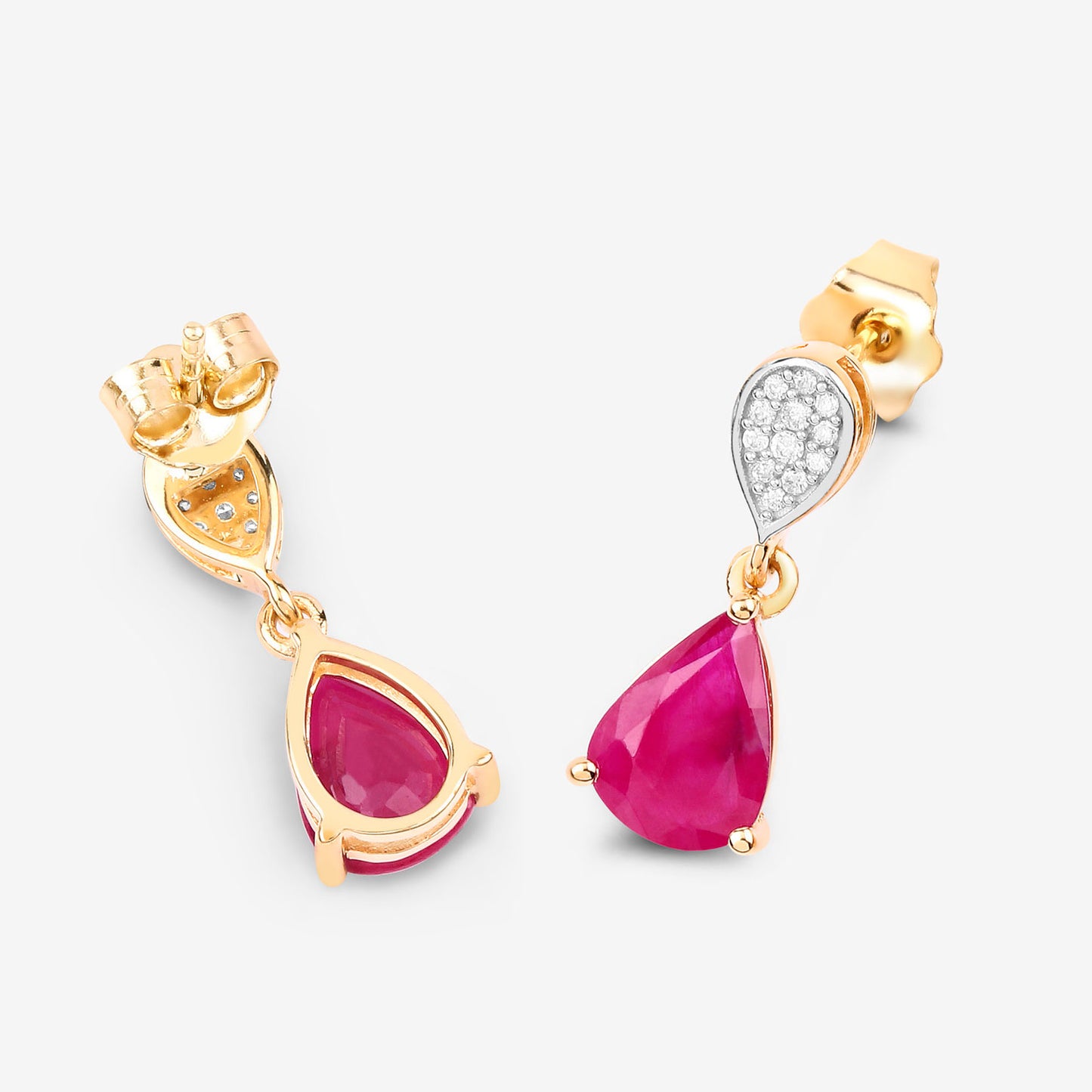Ruby Dangle Earrings Diamonds 2.45 Carats 10K Yellow Gold