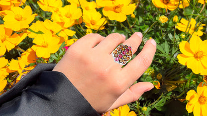 Multicolor Tourmaline Ring 5.89 Carats Rhodium Plated Sterling Silver