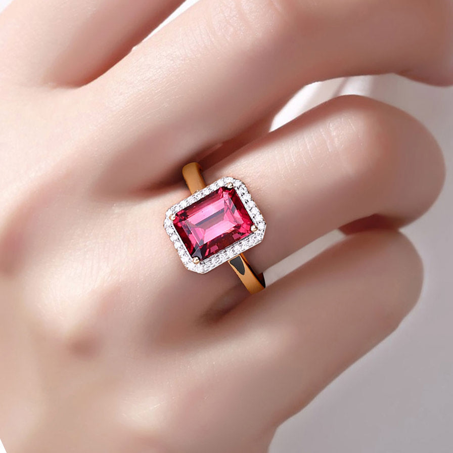 Rubellite Ring With Diamonds 2.72 Carats 14K Yellow Gold