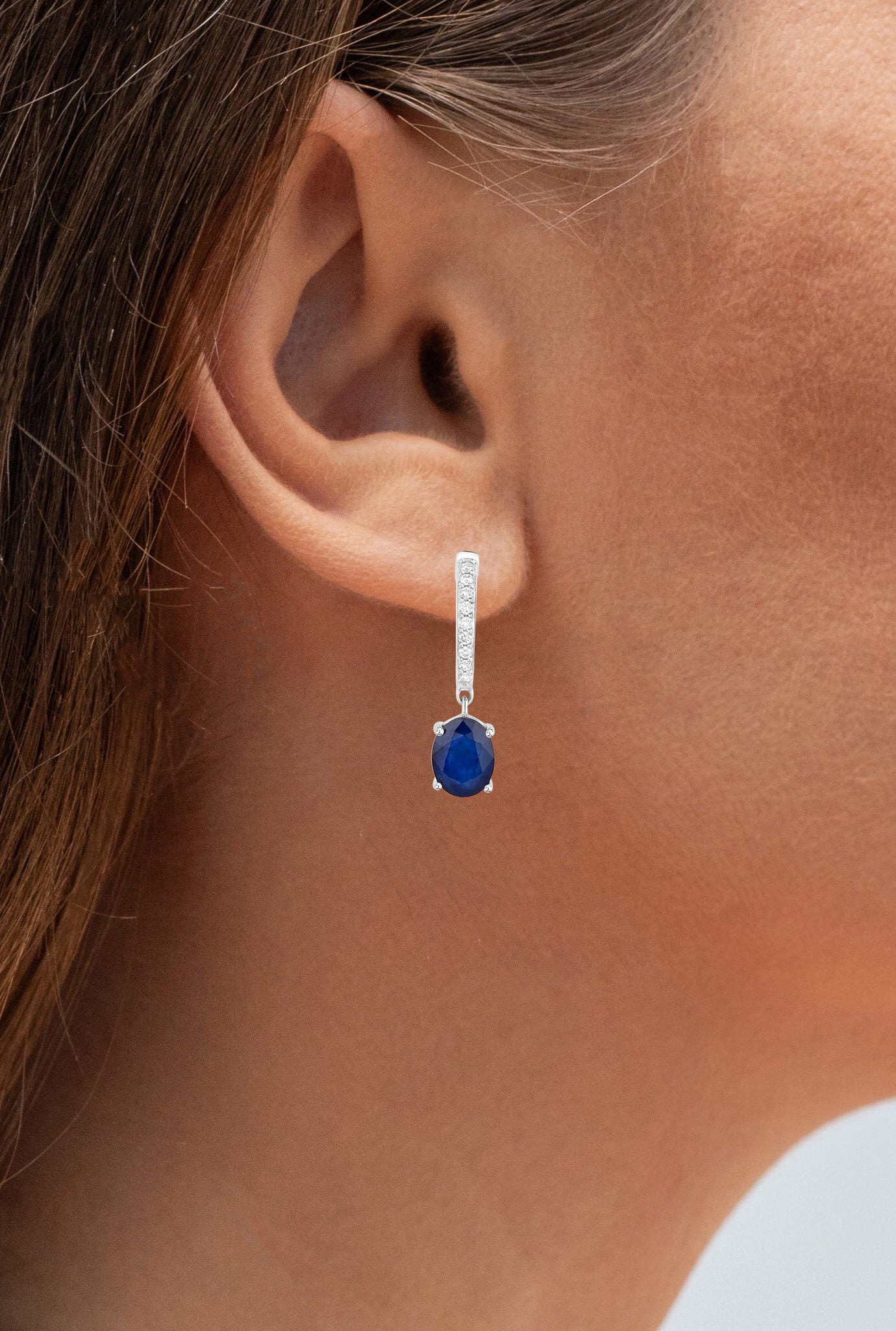 Blue Sapphire Dangle Earrings Diamonds 3.2 Carats 14K White Gold