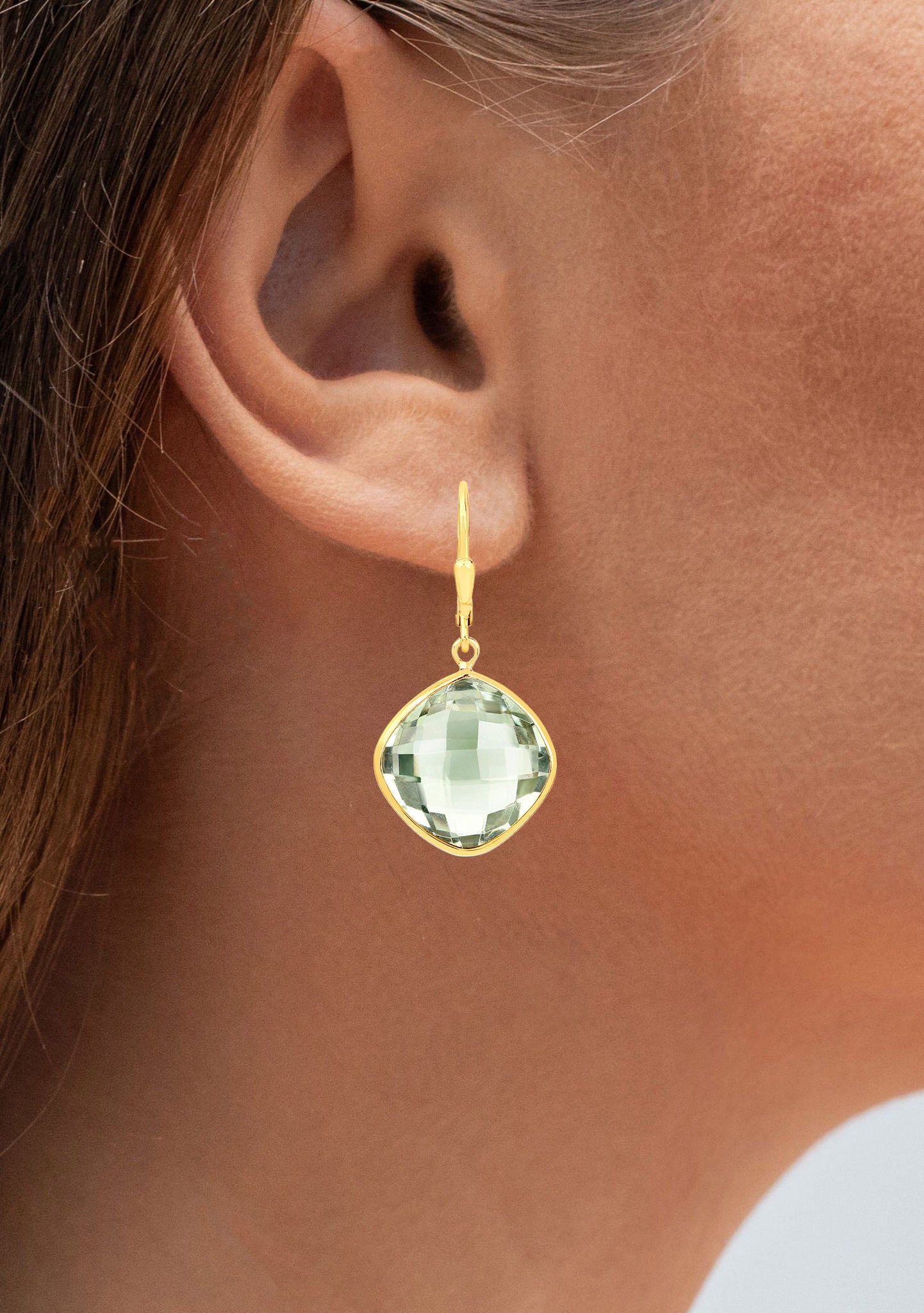 Green Amethyst Earrings 19.5 Carats 18K Yellow Gold Plated Silver