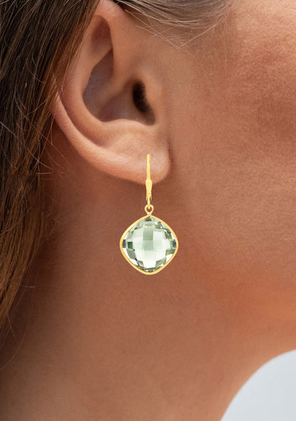 Green Amethyst Earrings 19.5 Carats 18K Yellow Gold Plated Silver
