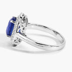 Blue Sapphire Ring With Diamonds 3.42 Carats 18K White Gold