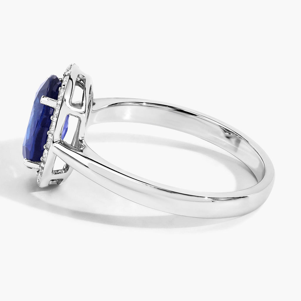 Blue Sapphire Ring With Diamonds 2.26 Carats 18K White Gold