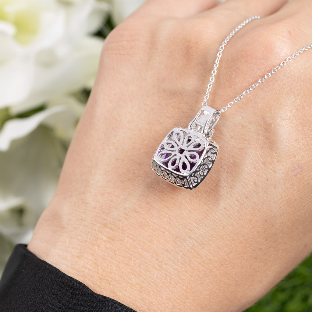 Amethyst Pendant Necklace 5.8 Carats Sterling Silver